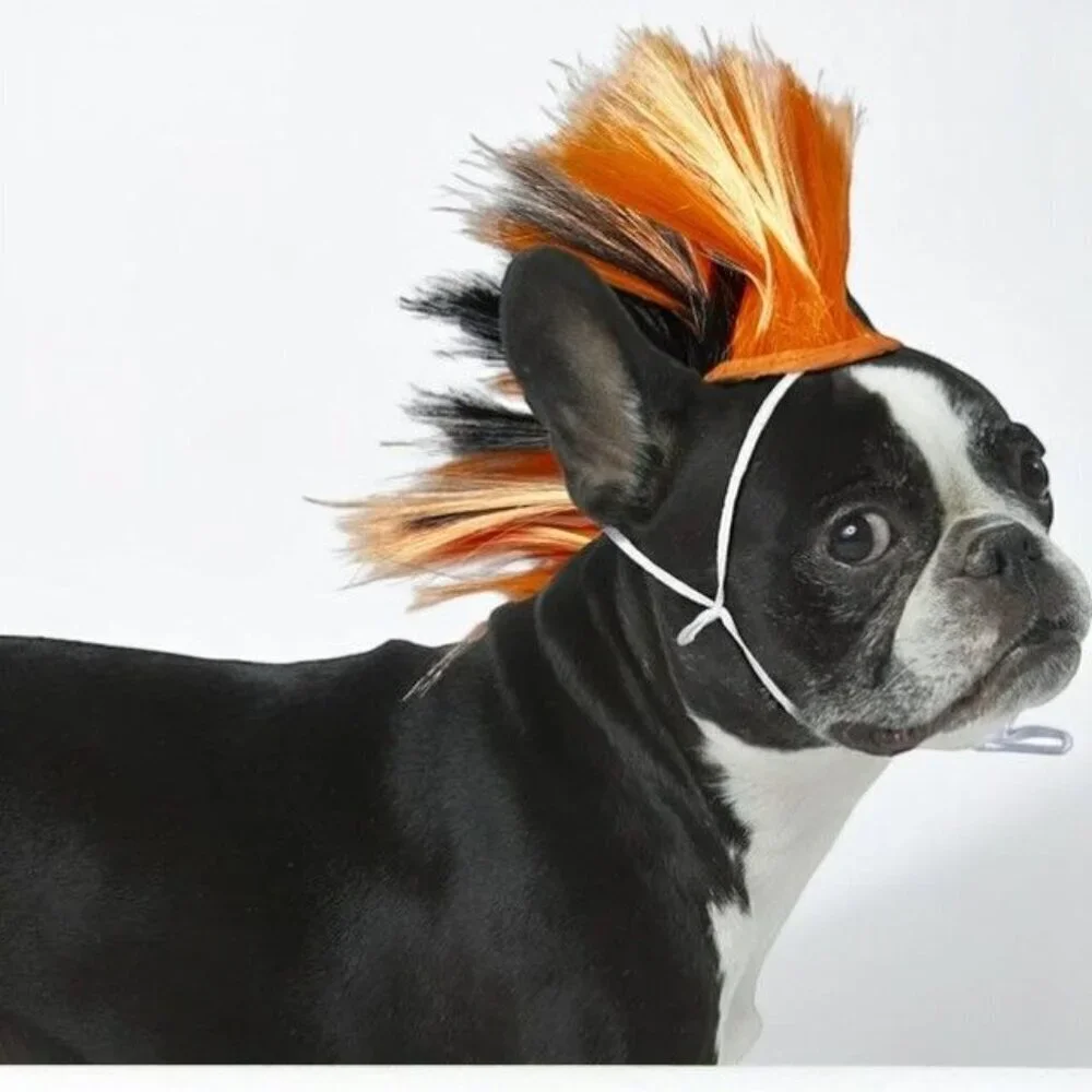 Rubies Pets Mohawk Wig Dog Halloween Costume Orange Black Faux Hair NEW S/M